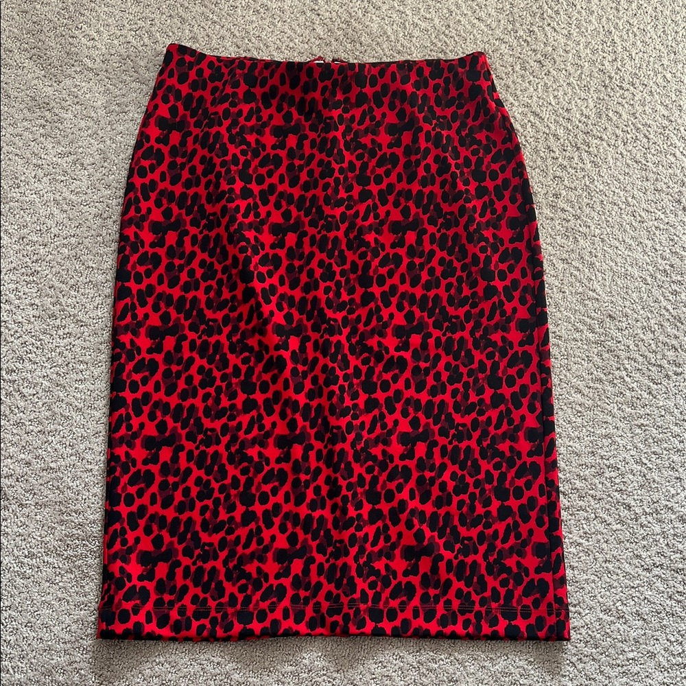 Banana Republic Red and Black Leopard Stretch Pencil Skirt